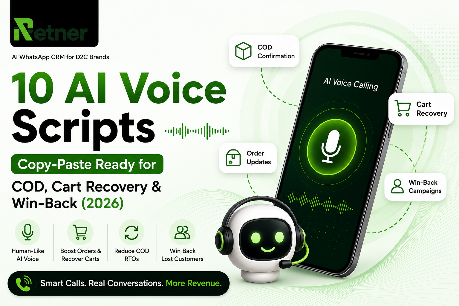 10 AI Voice Scripts for D2C Brands — Copy-Paste Ready for COD, Cart Recovery & Win-Back (2026)